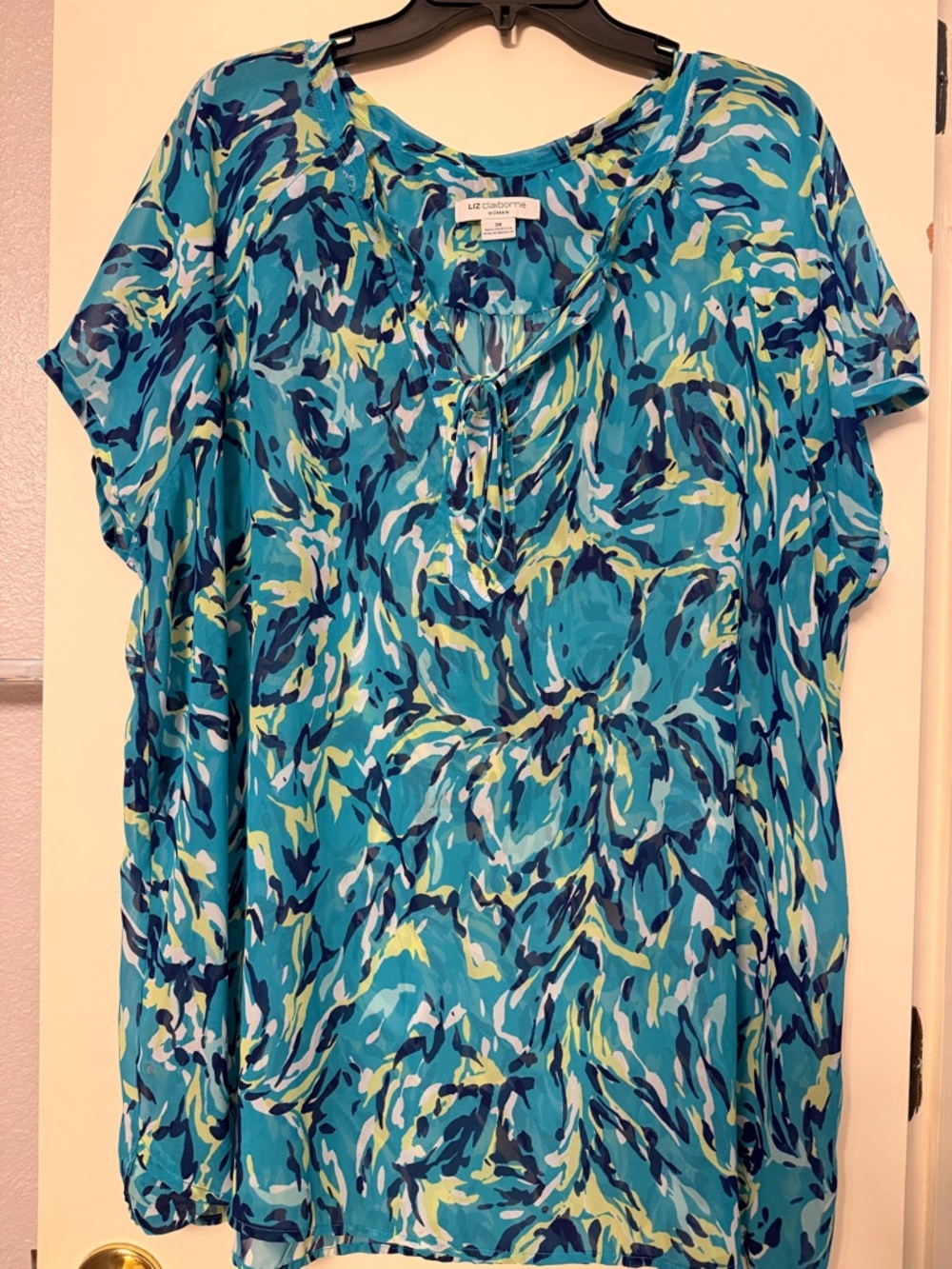 Liz Claiborne Turquoise & Navy Blue Abstract Floral Tunic